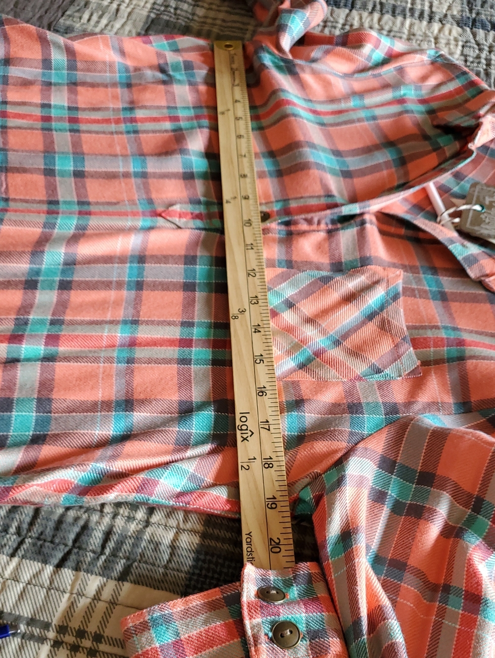 NWT Matilda Jane Noble Plaid Flannel Lace Tunic Top Coral Aqua Boho Blouse - Picture 12 of 16